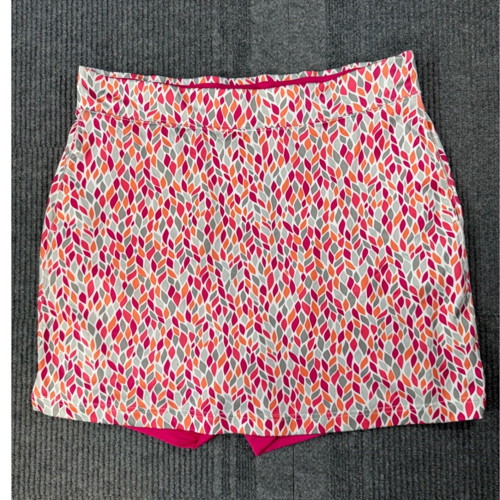 Maggie Lane Women Pink Orange Leaf Print Golf Skort Sz 12 Athletic Skirt Pocket